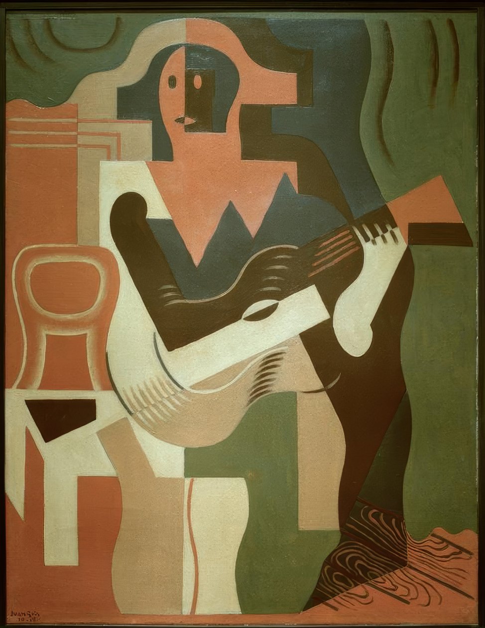Siedzący arlekin z gitarą autorstwa Juan Gris
