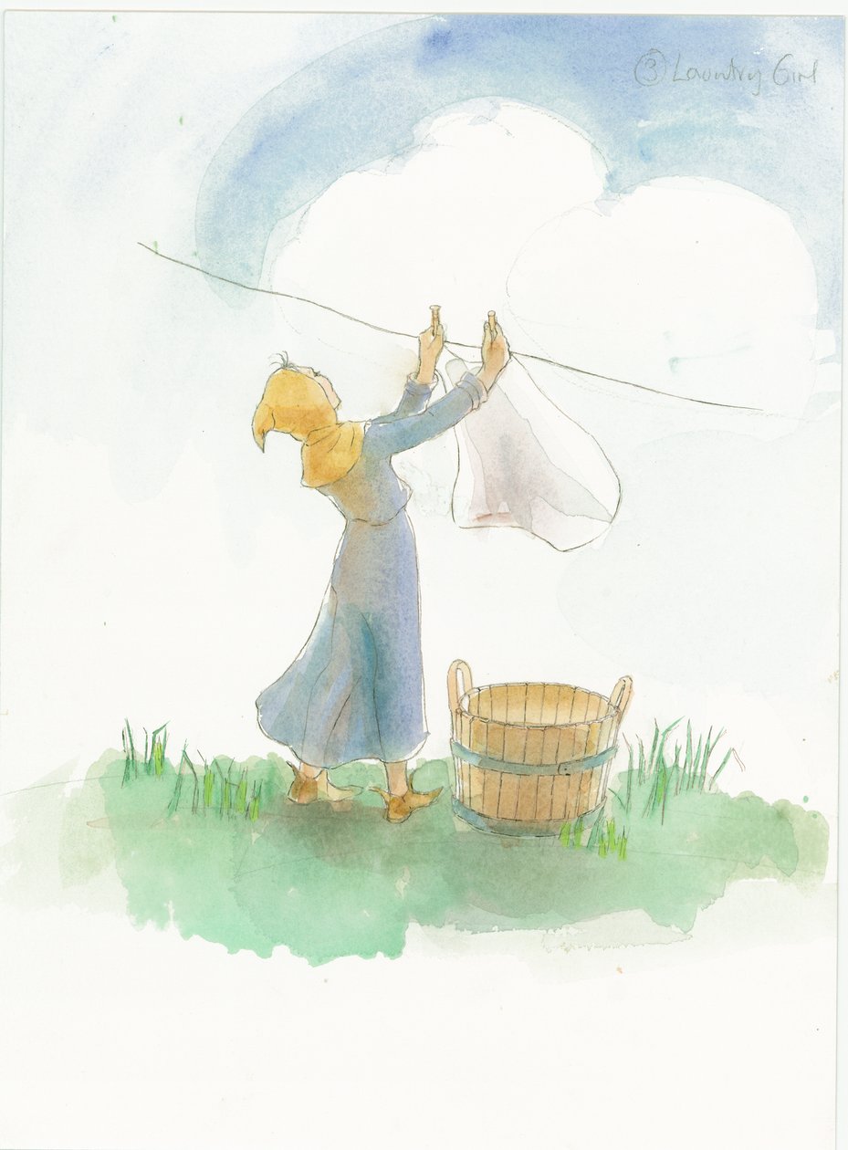 Średniowieczna dziewczyna wieszająca pranie, 2004. autorstwa Judith Dobie