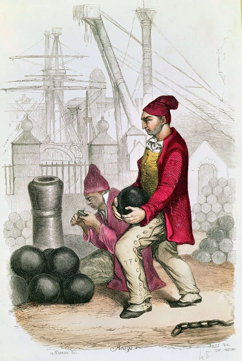 Skazaniec w kolonii karnej w Tulonie, grawerowany przez De Moraine, c.1845 autorstwa Jules Achille Noel