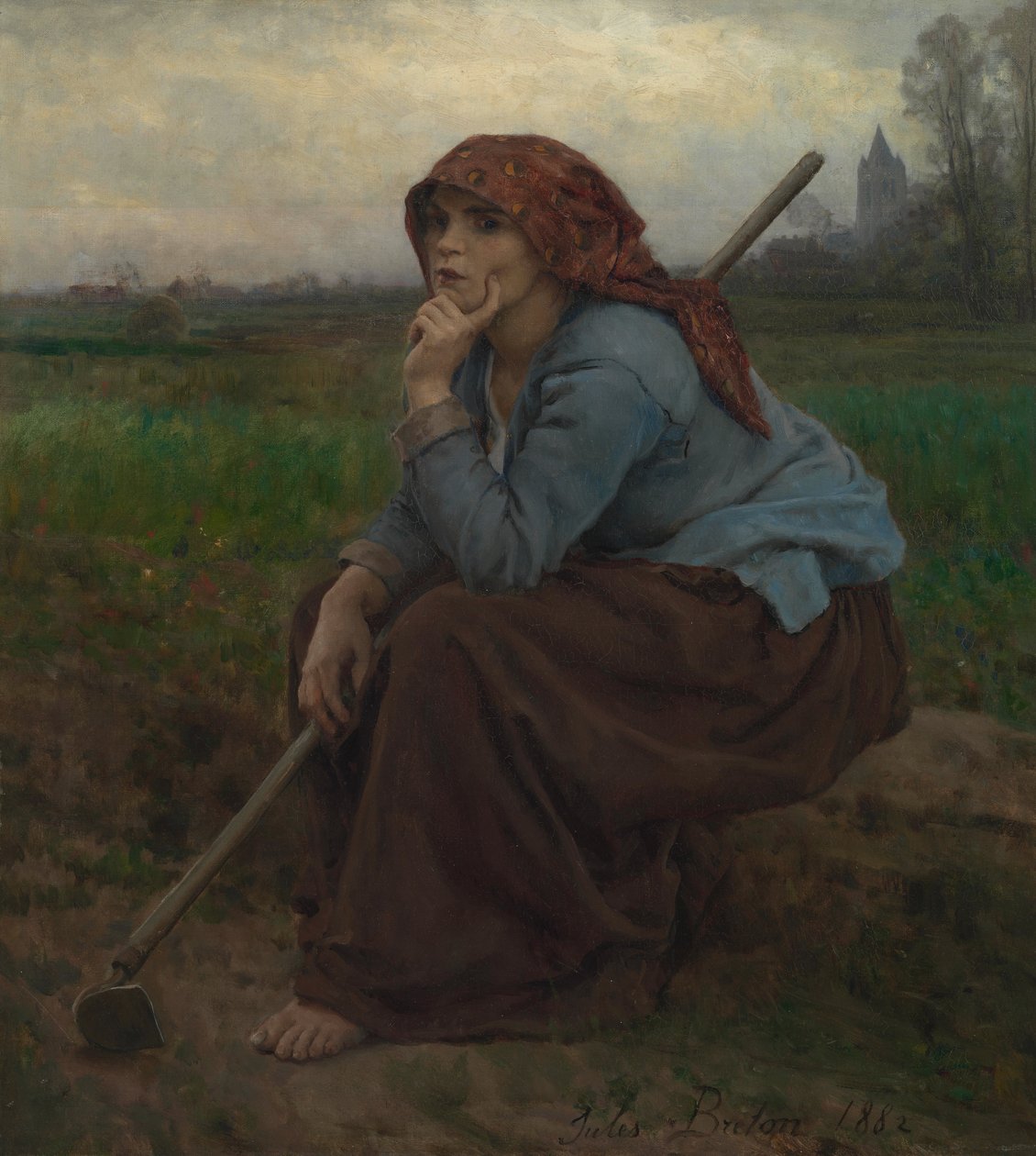 Młoda wieśniaczka z motyką autorstwa Jules Breton