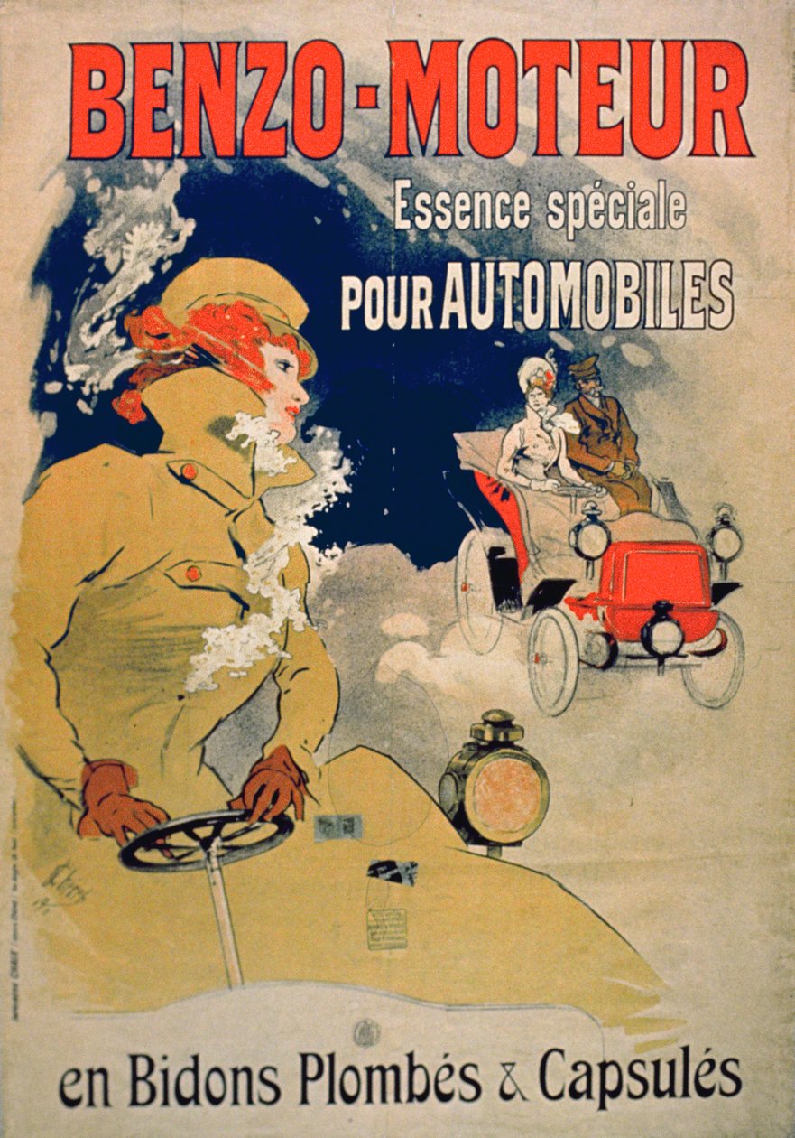 Plakat reklamujący olej silnikowy „Benzo-Moteur” specjalnie do samochodów, 1901 (kolor lito.) autorstwa Jules Cheret