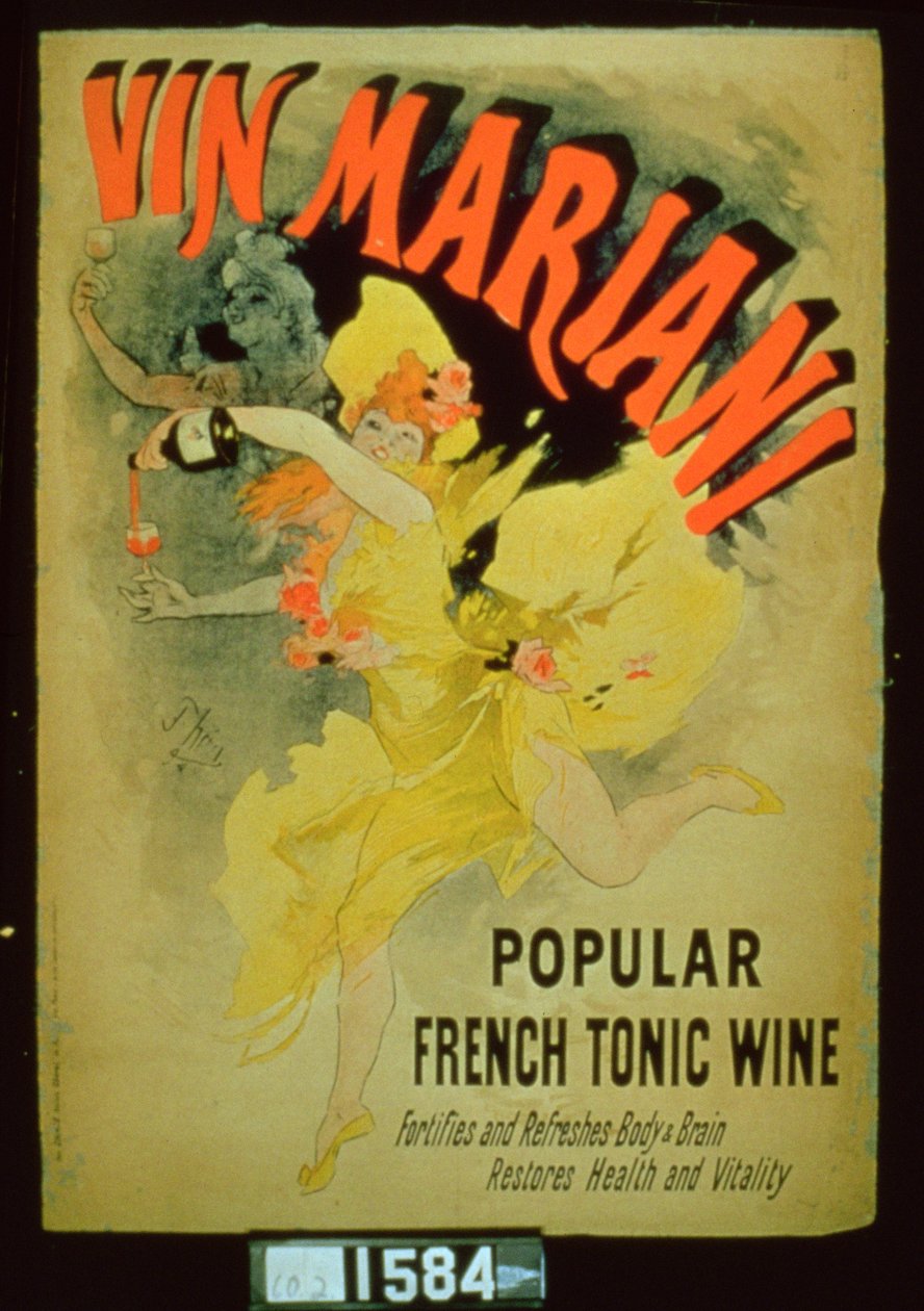 Plakat reklamujący "Mariani Wine, popularne francuskie wino tonizujące". autorstwa Jules Cheret