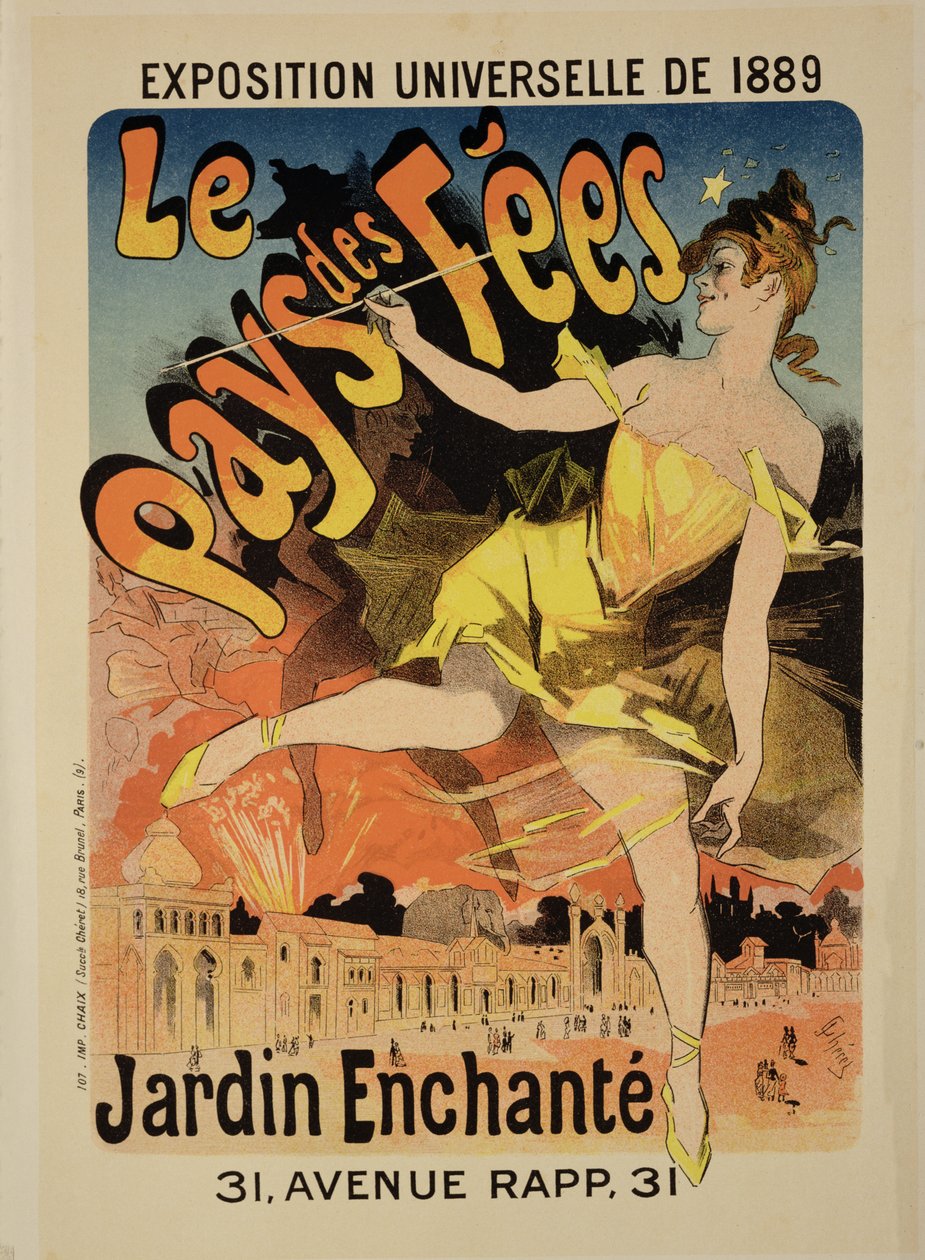 Reprodukcja plakatu reklamującego "Fairyland, The Enchanted Garden", 1889 Universal Exposition, Avenue Rapp, 1889 autorstwa Jules Cheret