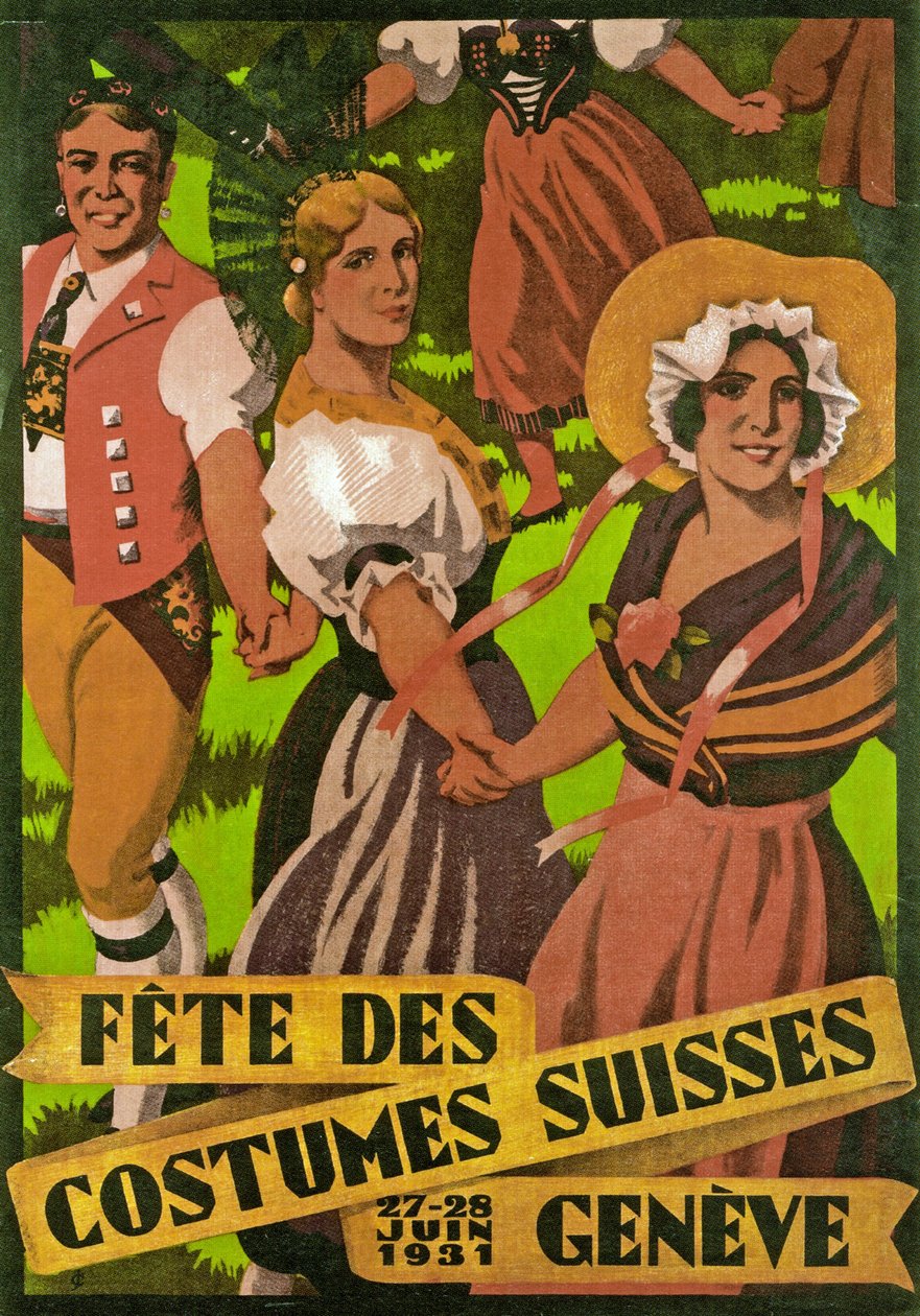 Plakat reklamujący Fête des Costumes Suisse w Genewie (1931) autorstwa Jules Courvoisier