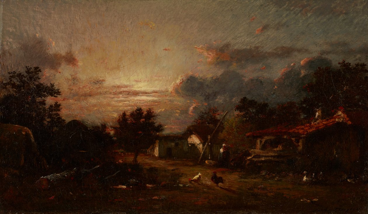 Scena wiejska, Zachód słońca, ok. 1870 autorstwa Jules Dupré