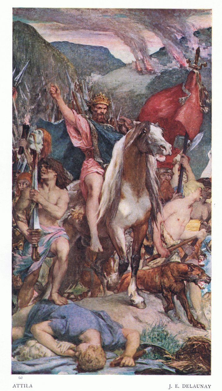 Attila w marszu do Paryża, z The Gresham Publishing Company Ltd, 1920 autorstwa Jules Elie Delaunay