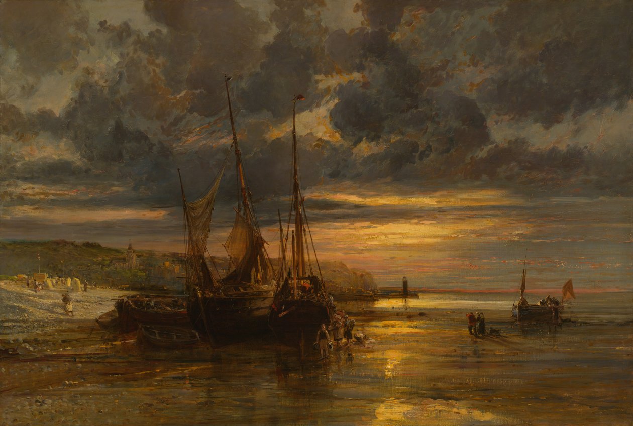 Beached łodzie rybackie, . autorstwa Jules Achille Noel