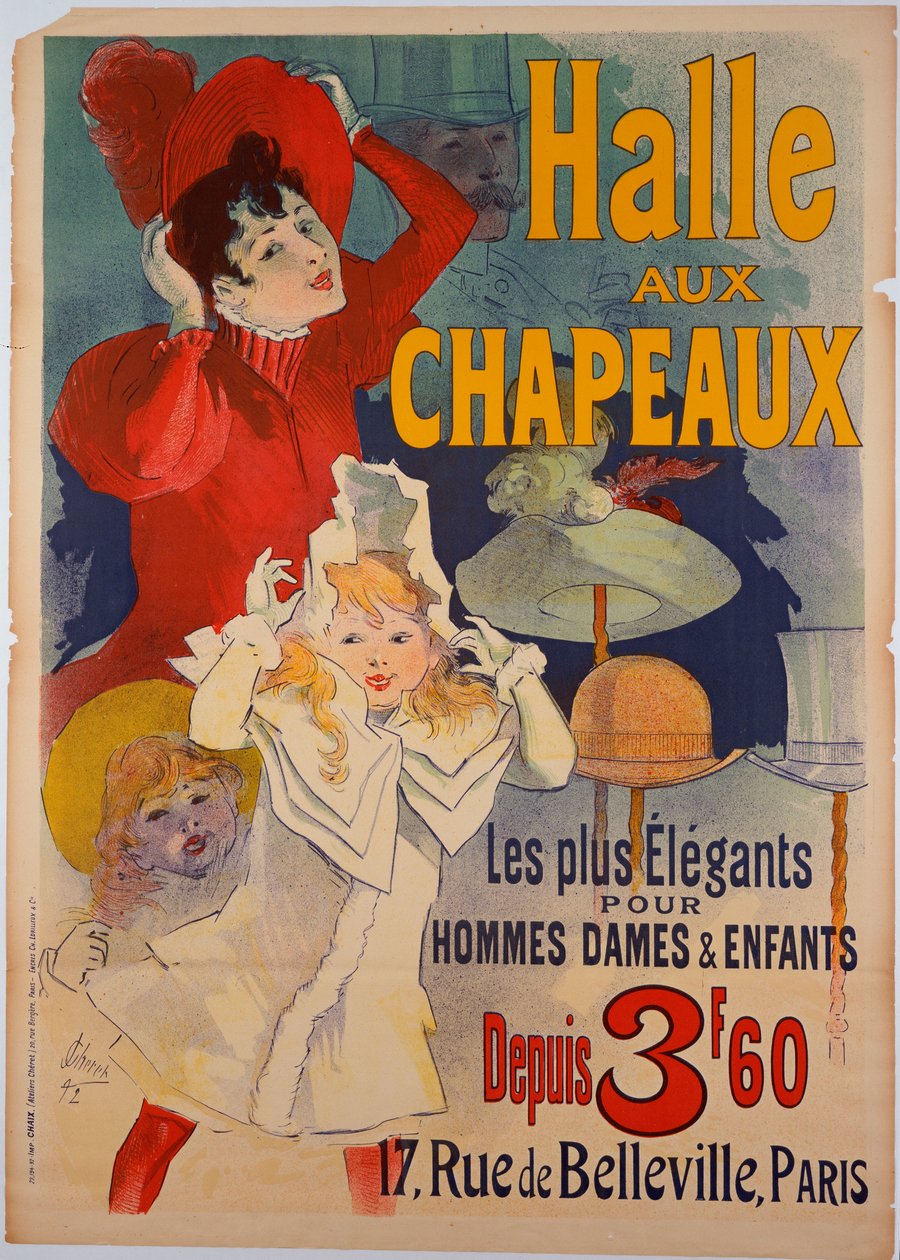 Plakat reklamujący "Hats Hall", ok. 1892 r. autorstwa Jules Cheret