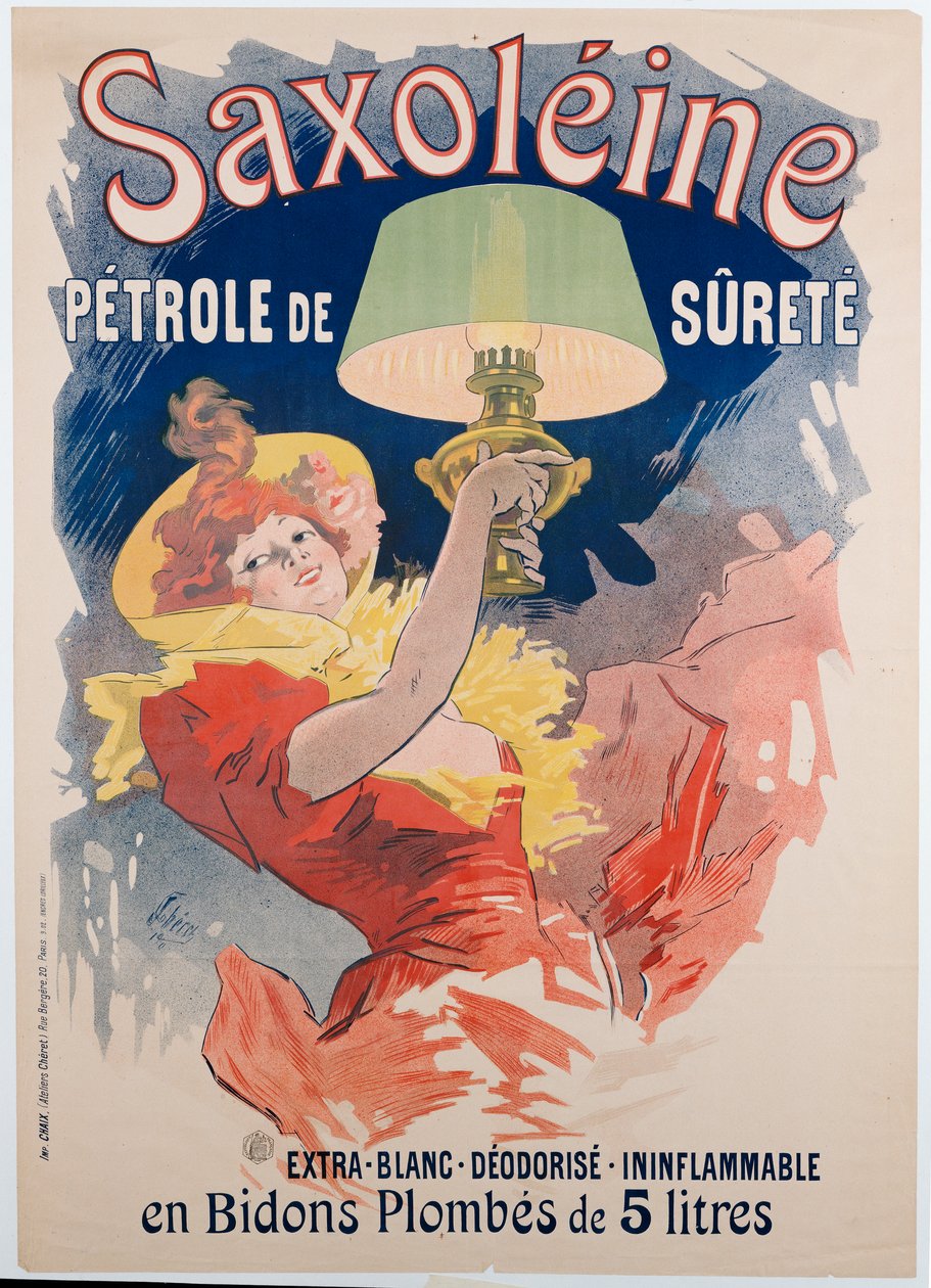 Plakat reklamujący "Saxoleine", olej do lamp bezpieczeństwa, 1901 autorstwa Jules Cheret
