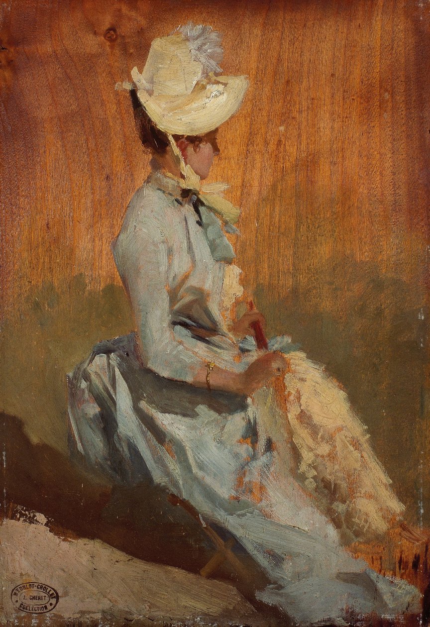 Siedząca dama, ok. 1879-84 (olej na drewnie) autorstwa Jules Cheret