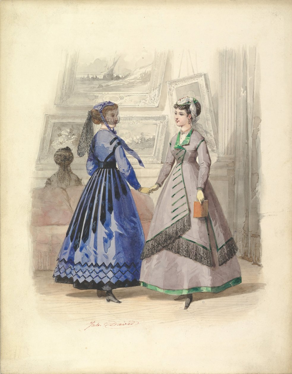 Dwie kobiety w galerii sztuki, 1868. autorstwa Jules David