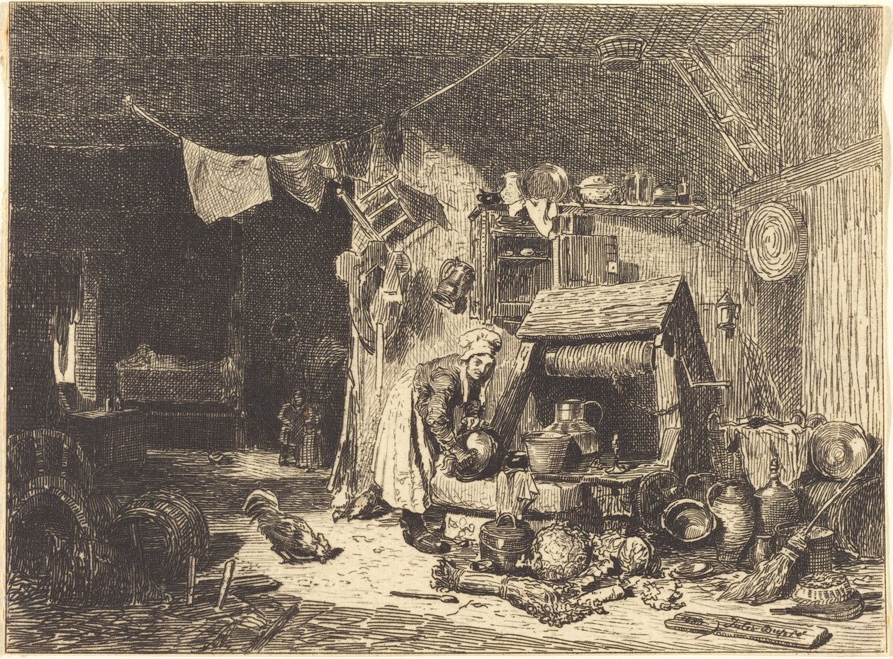 Wnętrze wiejskiego domu autorstwa Jules Dupré