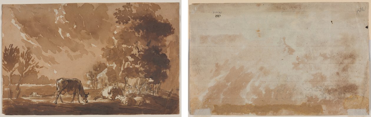 Krajobraz z bydłem (recto) Bydło (verso) autorstwa Jules Dupré