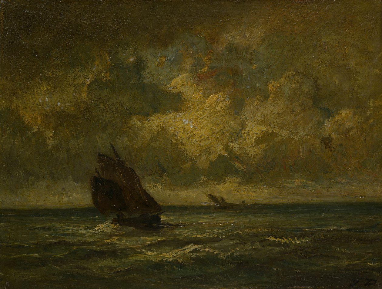 Dwie łodzie podczas burzy, 187075. autorstwa Jules Dupré
