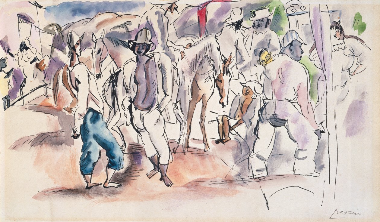 Figurki i konie (wc na papierze) autorstwa Jules Pascin