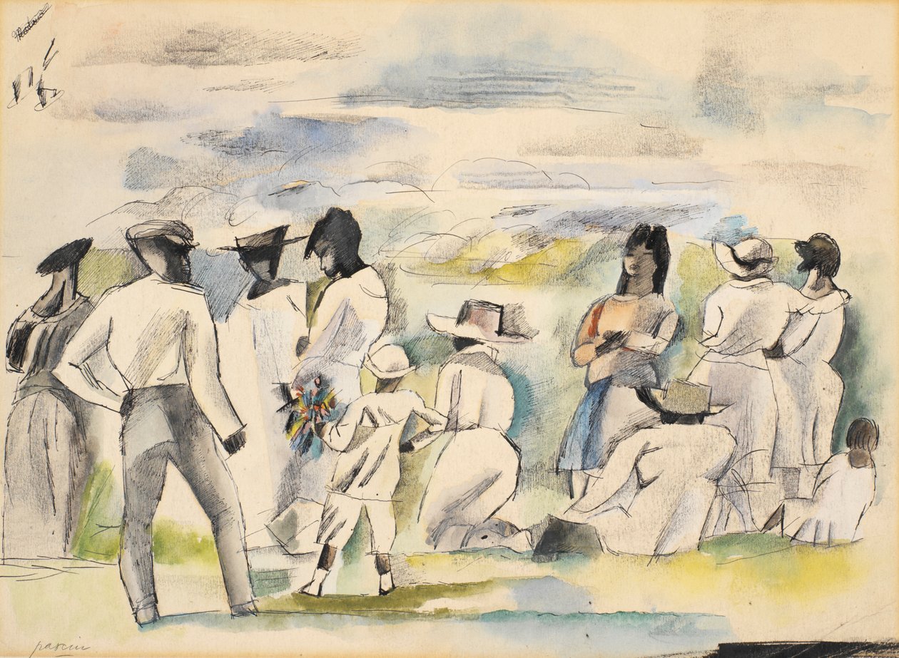 Grupa figurek z chłopcem trzymającym kwiaty autorstwa Jules Pascin
