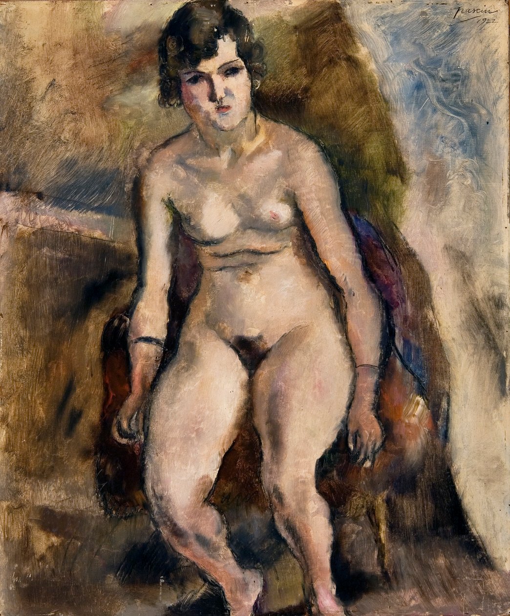 Akt siedzący na krześle autorstwa Jules Pascin