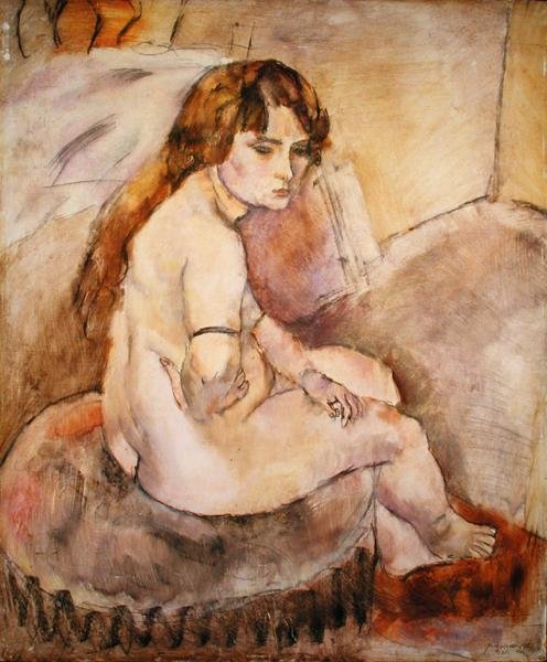 Nude siedzący na pufie autorstwa Jules Pascin
