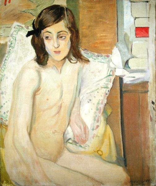 Naga Młoda Dziewczyna (olej na płótnie) autorstwa Jules Pascin