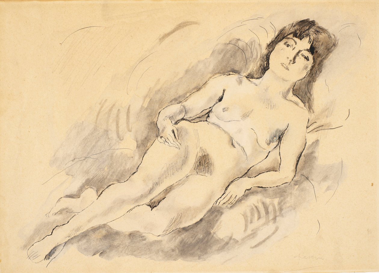 Leżak nago (wc na papierze) autorstwa Jules Pascin