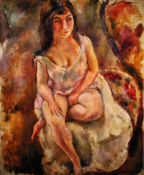 Siedząc pół-nago autorstwa Jules Pascin