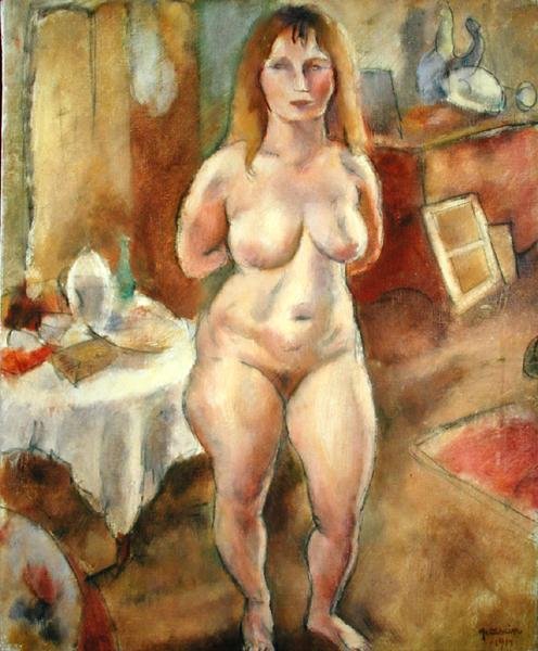 Stanie nago w pokoju autorstwa Jules Pascin