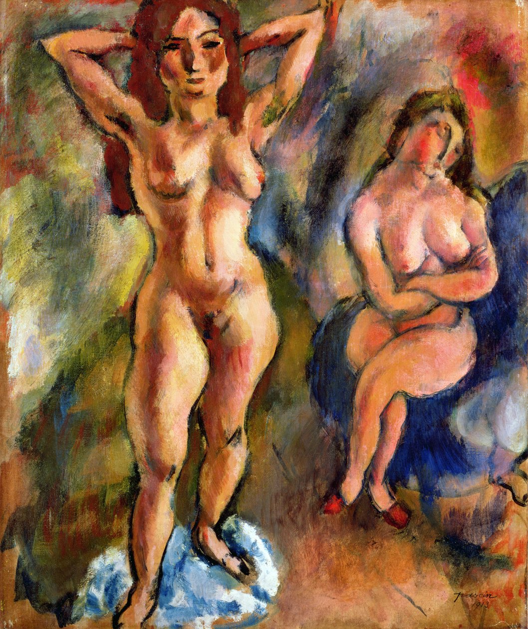 Dwa akty: jeden stojący, jeden siedzący, 1913 autorstwa Jules Pascin