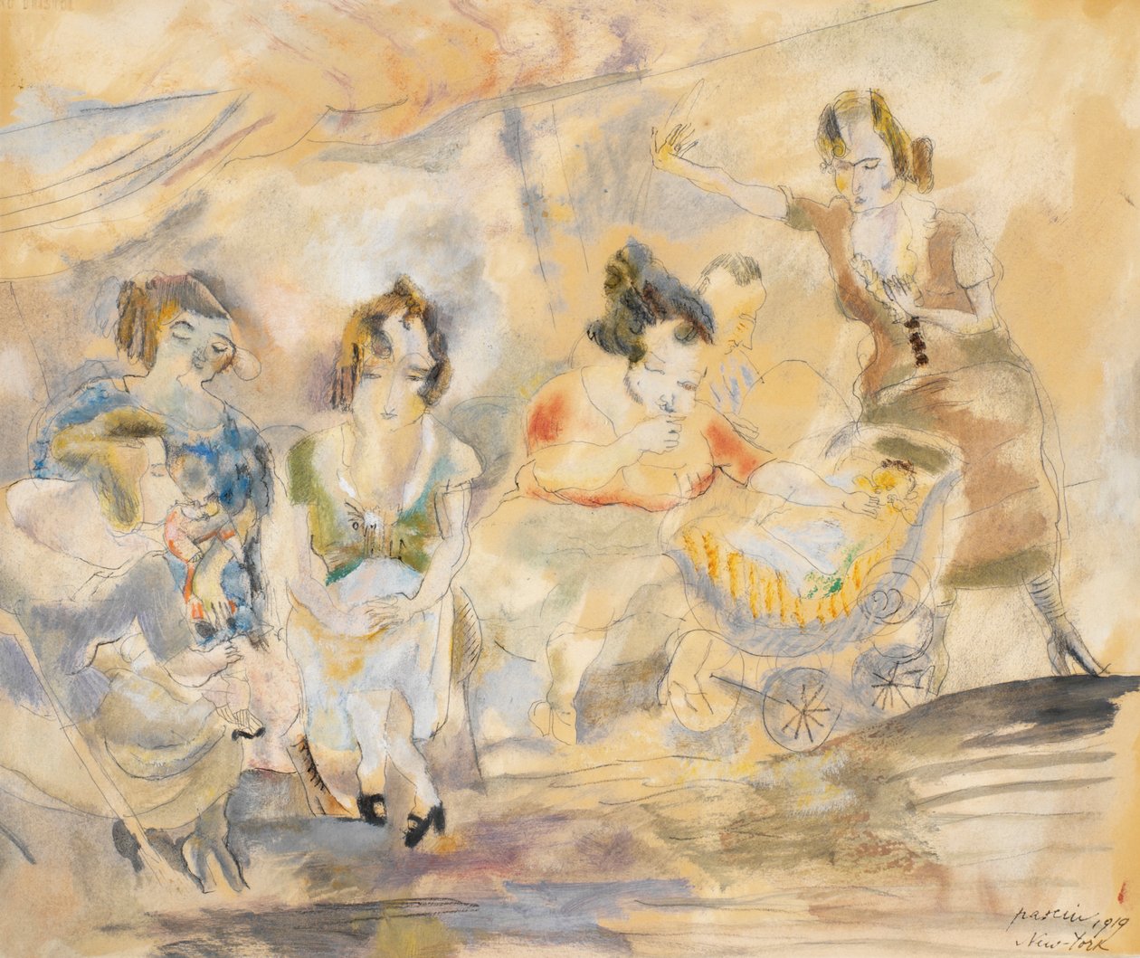 Kobieta z wózkiem dziecięcym autorstwa Jules Pascin