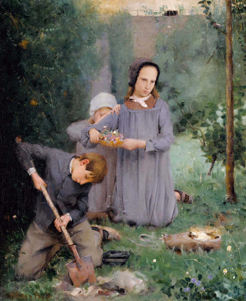 Dzieci grzebiące ptaka, 1878. autorstwa Julian Alden Weir
