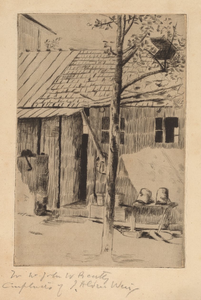 Podwórko, wiadra i drzewo. autorstwa Julian Alden Weir