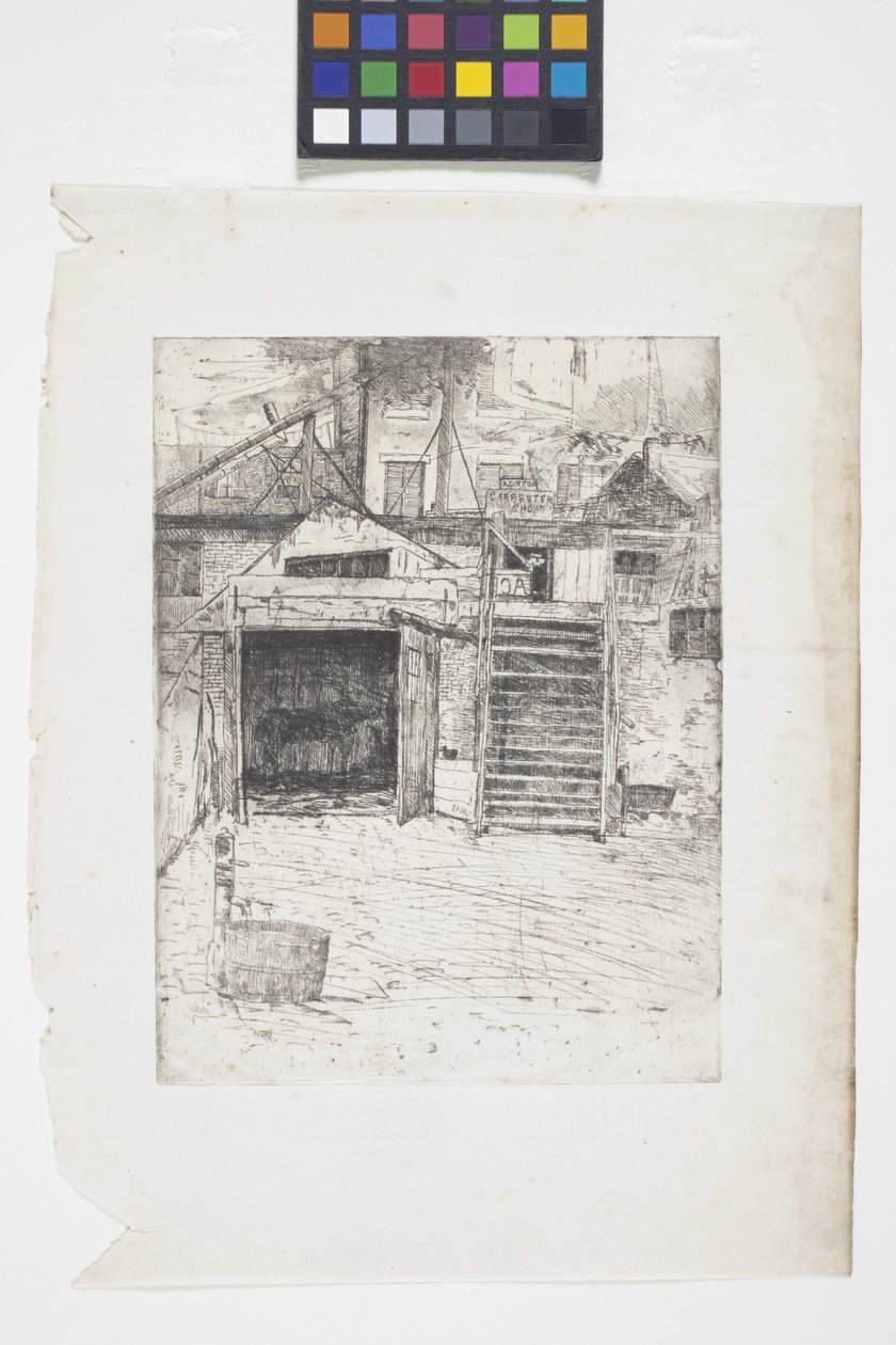 Stolarnia (akwaforta) autorstwa Julian Alden Weir