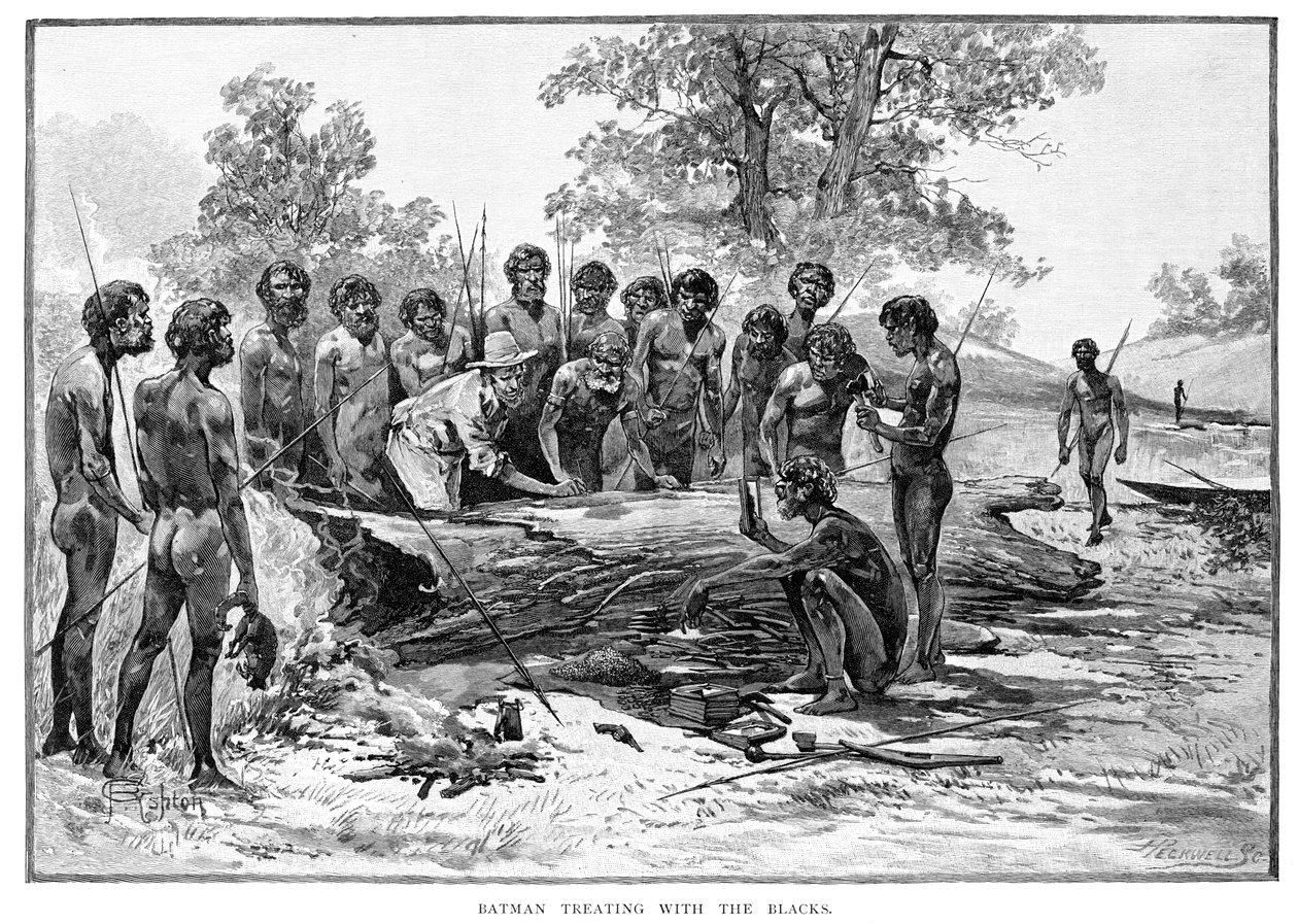 Batman Treating with the Blacks, 1835, 1886. autorstwa Julian Ashton