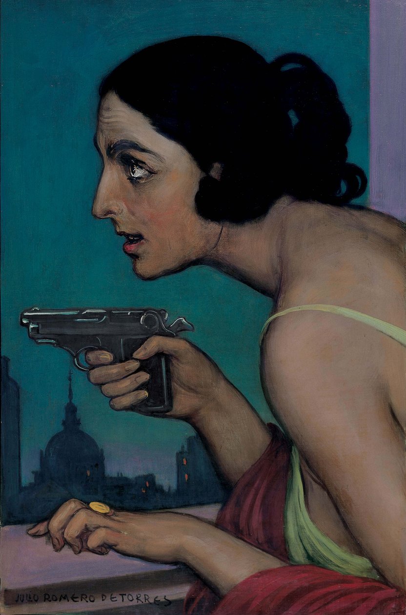 Kobieta z pistoletem, 1925. autorstwa Julio Romero de Torres
