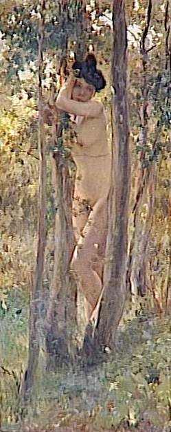 Młoda naga kobieta w zaroślach autorstwa Julius Leblanc Stewart