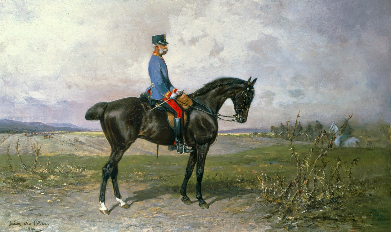 Cesarz Franciszek Józef I na koniu austriackim, 1898 autorstwa Julius von Blaas  