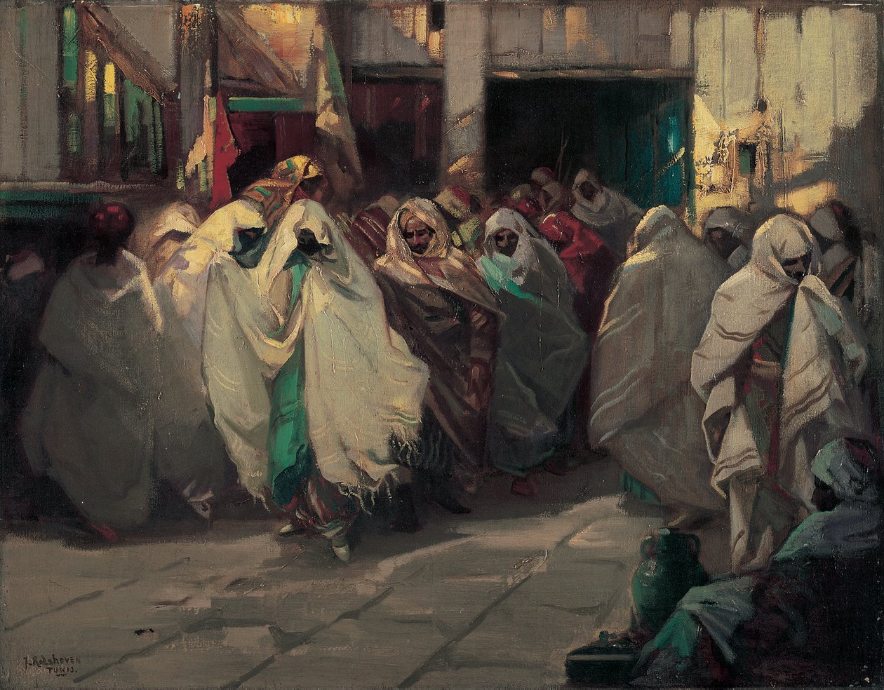 Tunezyjska scena uliczna (olej na płótnie) autorstwa Julius C. Rolshoven