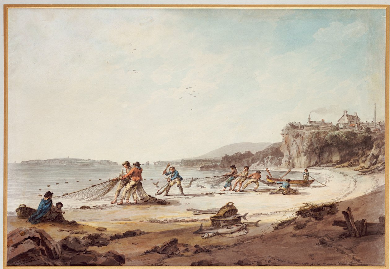 Drawnet w Tenby, 1795 autorstwa Julius Caesar Ibbetson