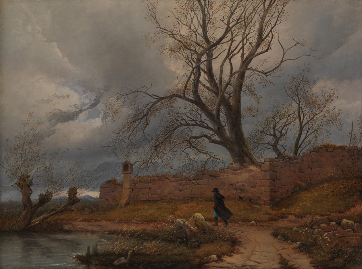 Wędrowiec podczas burzy, 1835. autorstwa Julius von Leypold