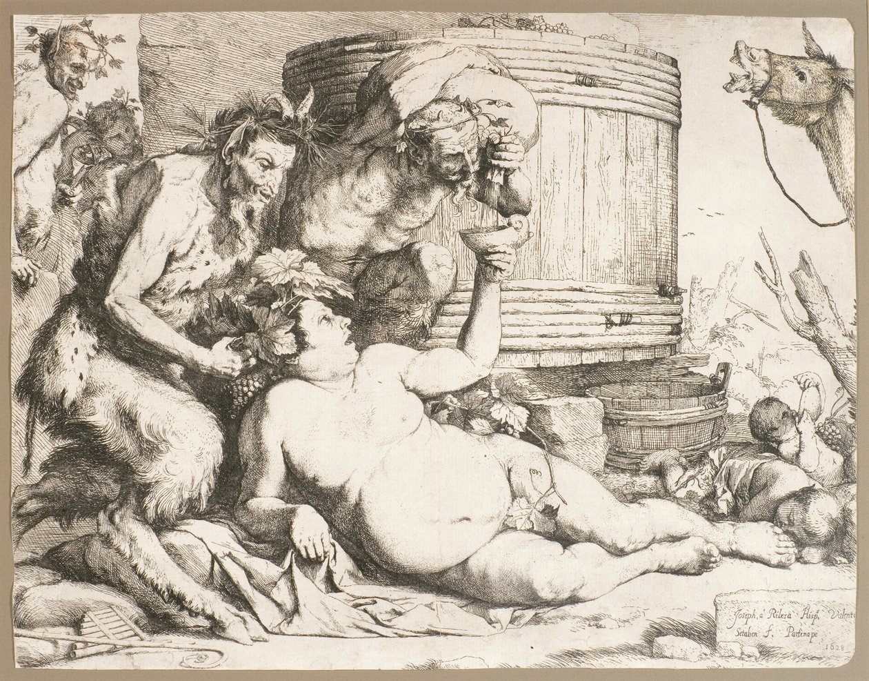 Silenus przy kadzi z winem, 1628 autorstwa Jusepe de Ribera