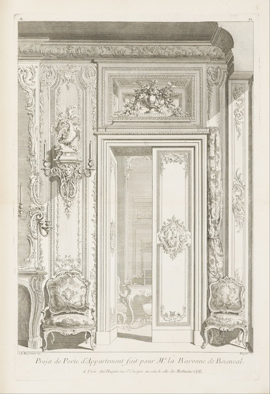 Projekt drzwi do mieszkania wykonany dla M.e la Baronne de Bezenval.; Projekt drzwi dla Madame de ... autorstwa Juste Aurèle Meissonnier