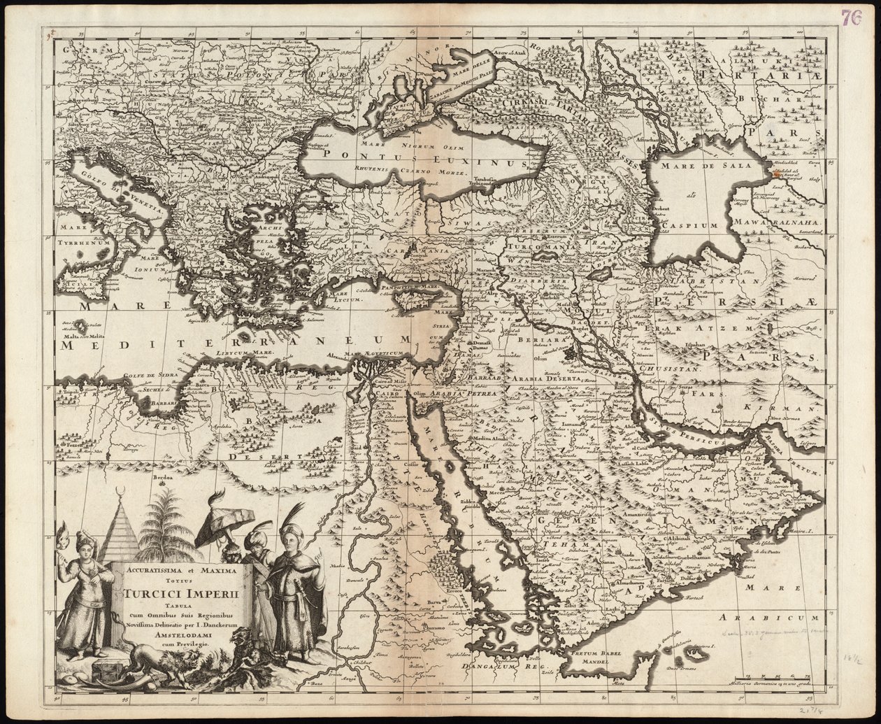 Najdokładniejsza i największa mapa całego Imperium Tureckiego ze wszystkimi jego krajami autorstwa Justus Danckerts