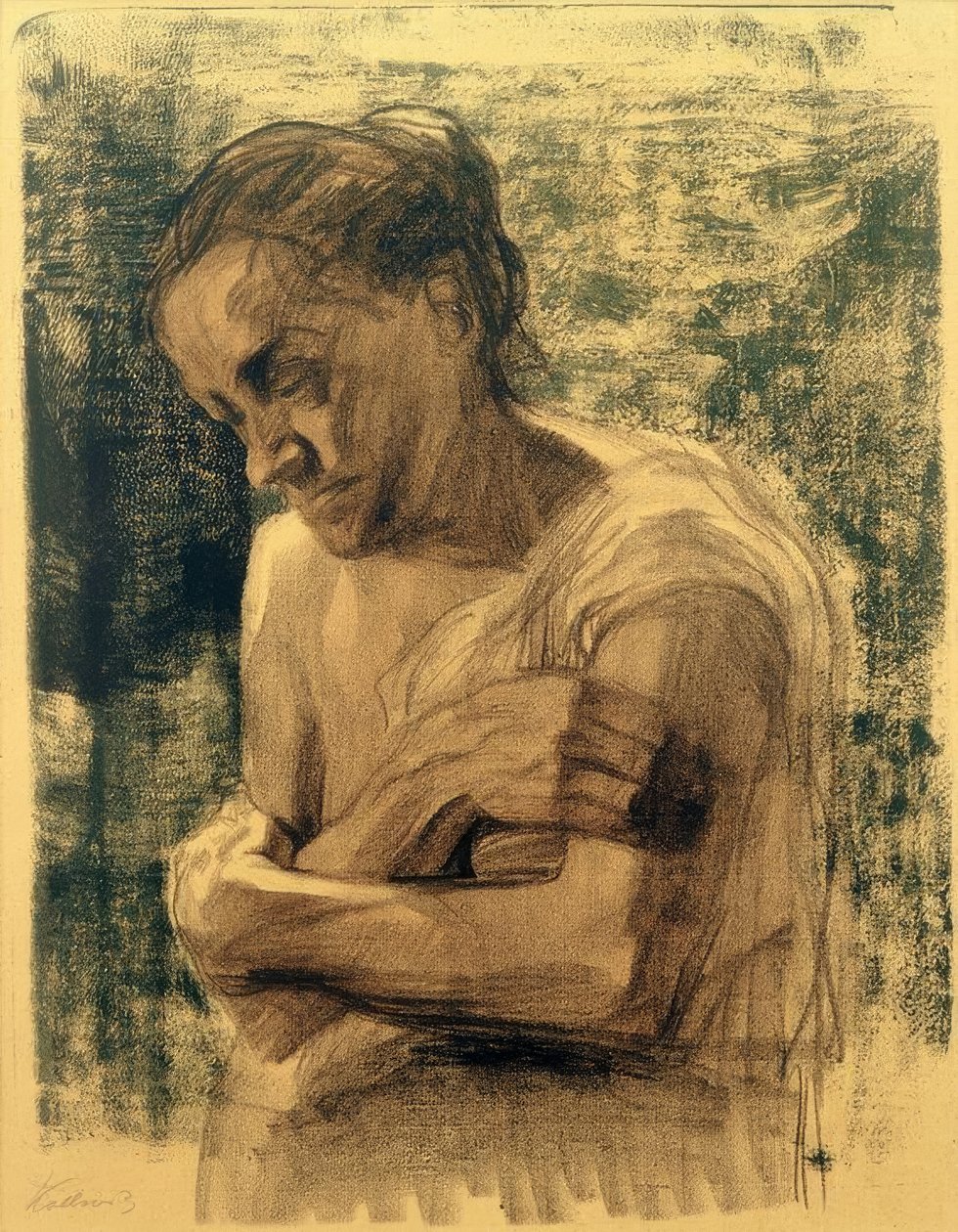 K. Kollwitz, półpostać kobiety ze skrzyżowanymi rękami autorstwa Käthe Kollwitz