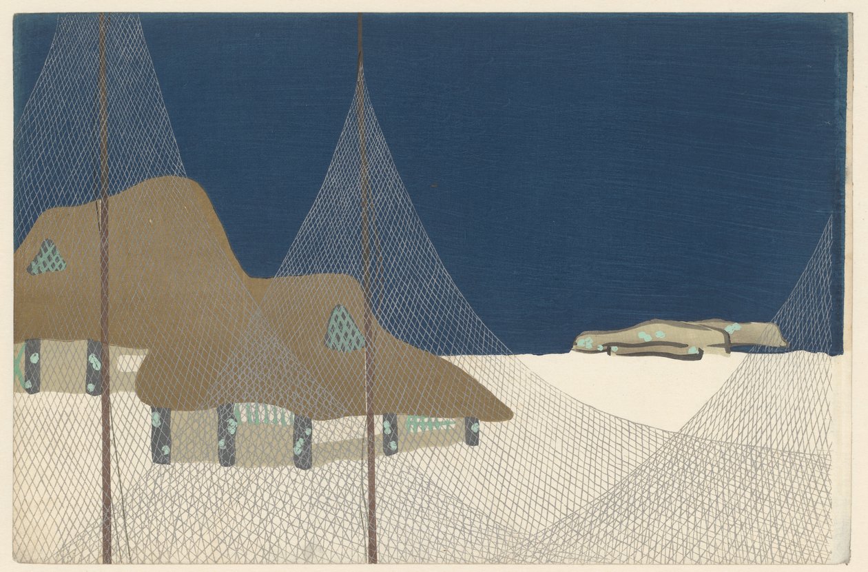 Wioska rybacka, 1909 (drewnodruk) autorstwa Kamisaka Sekka