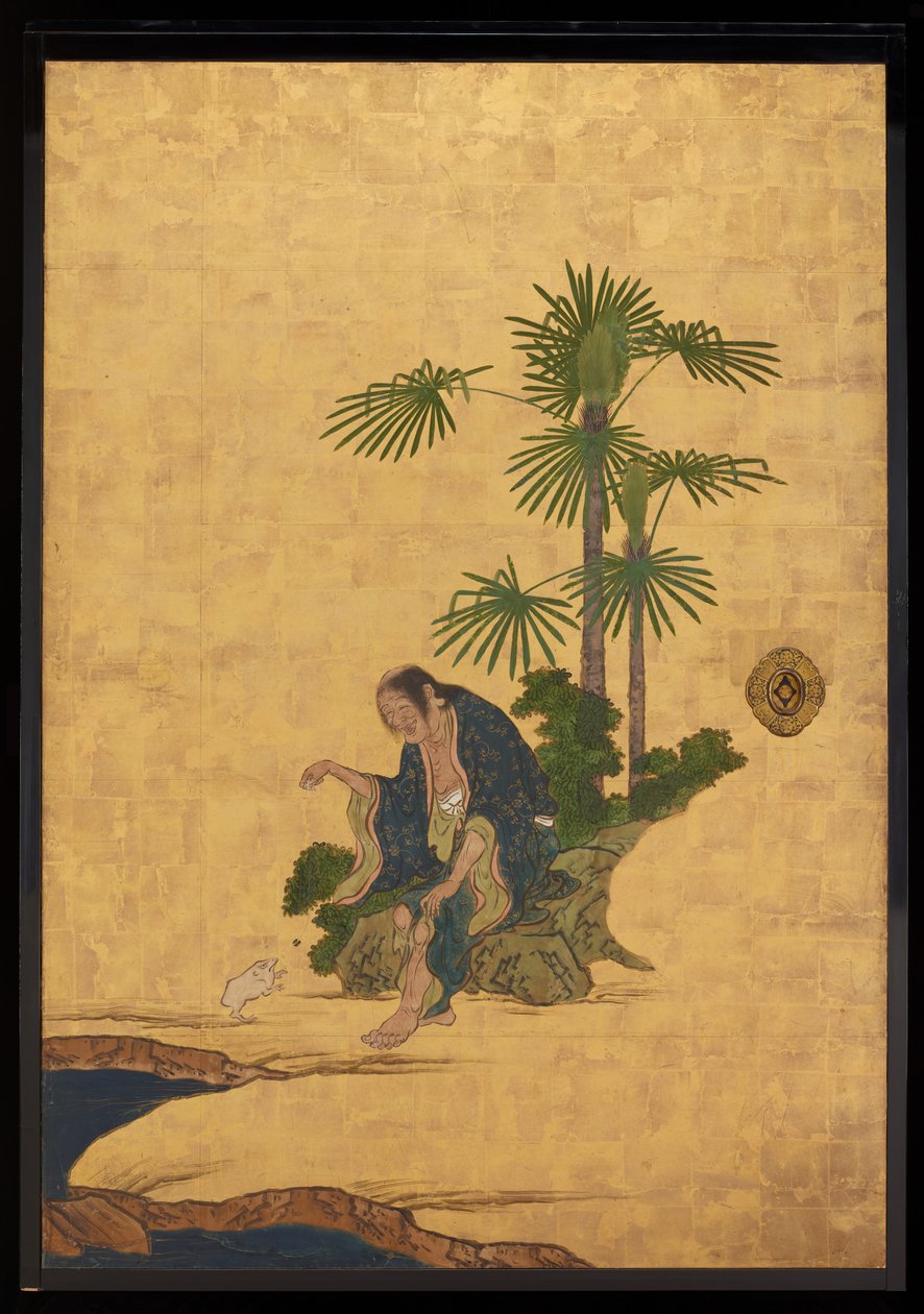 Taoist Immortals, ok. 1647 (atrament, kolory i złoto na papierze) autorstwa Kano Sansetsu