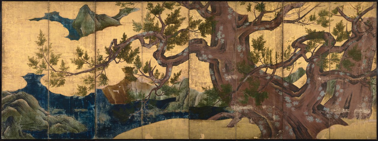 Cypress Tree Osiem składany parawan, 1590 autorstwa Kano Eitoku