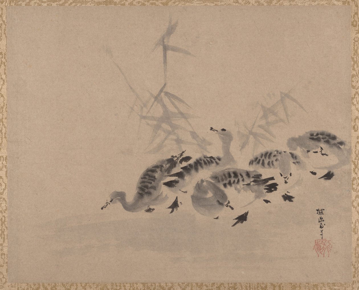 Kaczki i trzciny, ca. 1650. autorstwa Kanō Tan’yū