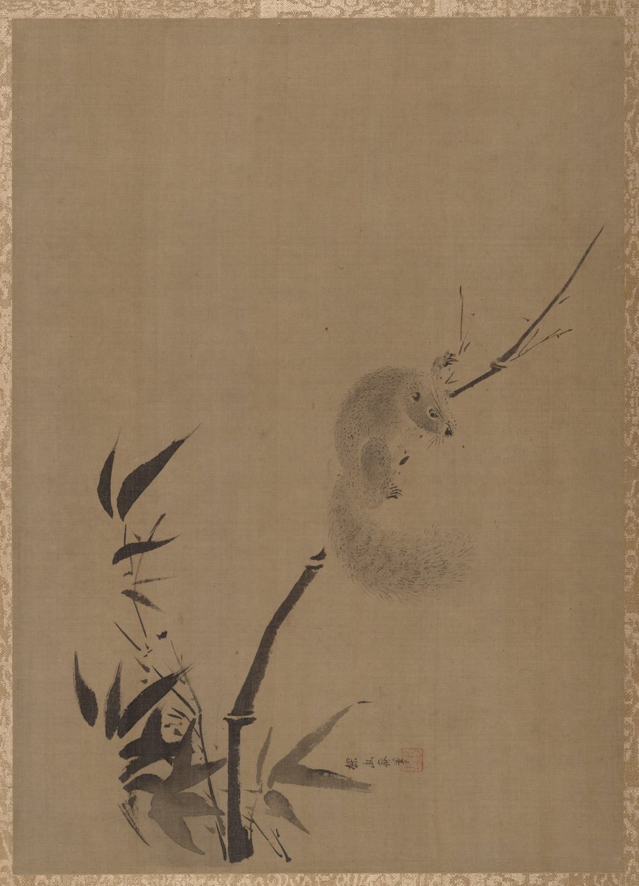 Wiewiórka na Bambusie, ca. 1650. autorstwa Kanō Tan’yū