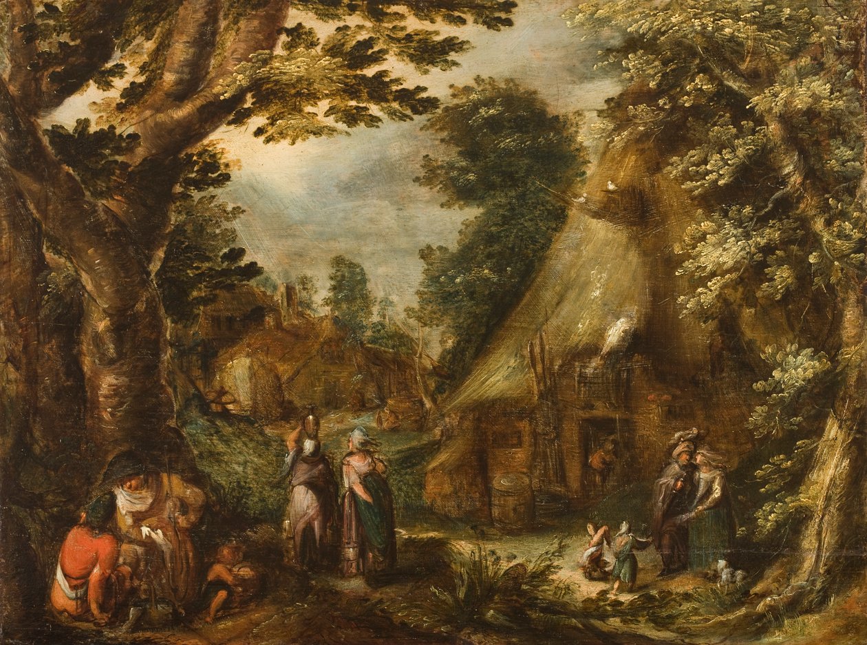 Pejzaż rustykalny, 1590 (olej na płycie dębowej) autorstwa Karel Van Mander
