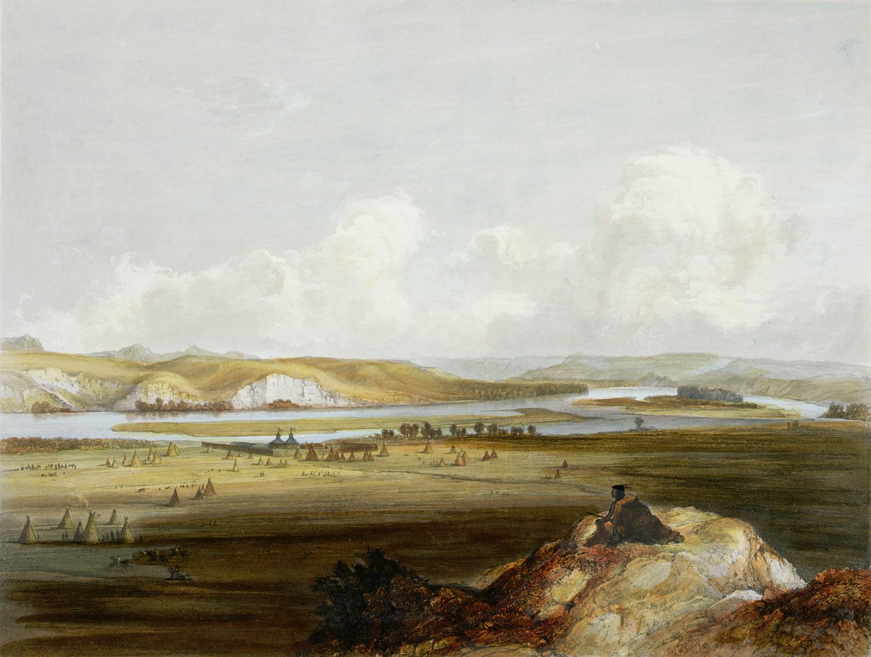 Fort Pierre nad Missouri, tablica 10 z tomu 2 „Podróże we wnętrzu Ameryki Północnej”, sztychowana przez Friedricha Salathe (1793-1858) 1844 (akwatinta) autorstwa Karl Bodmer