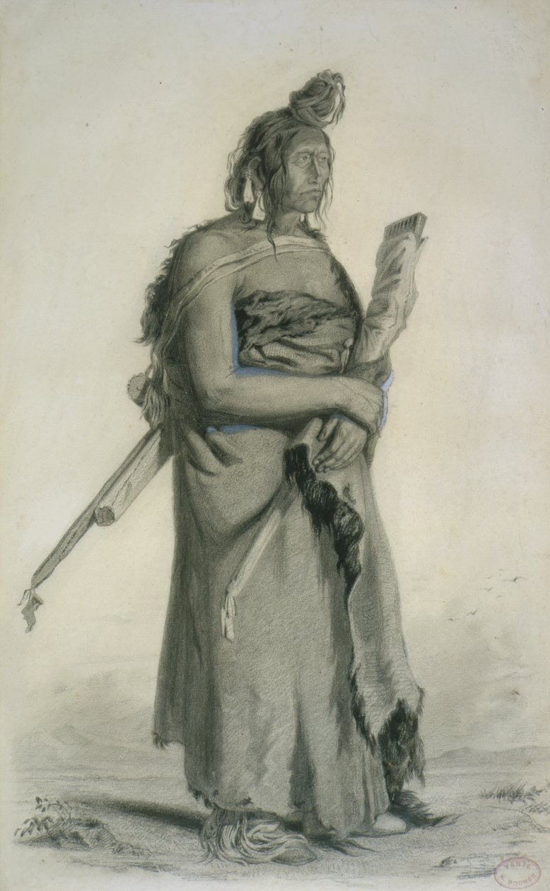 Mexhemauastan, Gros Ventres, ok. 1833-43 (ołówek, długopis i toaleta na papierze) autorstwa Karl Bodmer